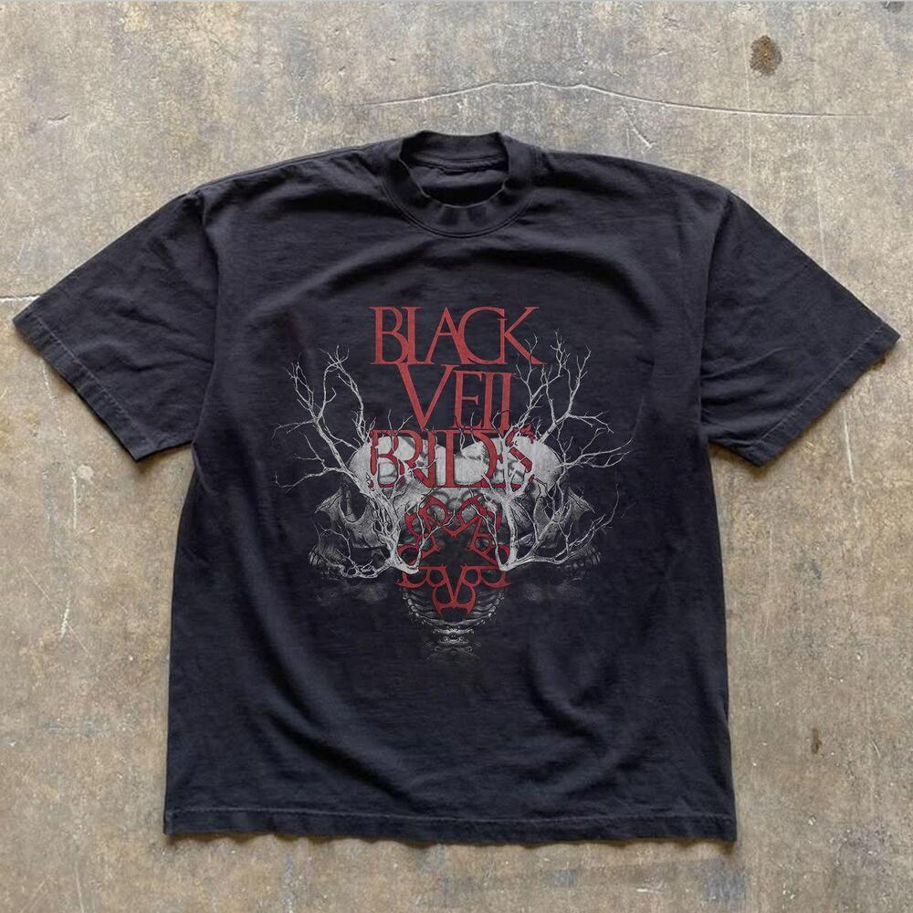 Vintage Style Black Veil Brides Gothic Skull Dark Rock Band Graphic Tee